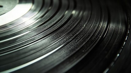 The intricate grooves of a black vinyl record, captured with a macro lens, with the stylus needle sitting in a groove, the physics of sound, abstract and detailed, high contrast.ec898ae01a12