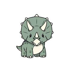 Cute triceratops sitting down in a playful pose with soft colors and rounded shapes, creating a charming and whimsical scene.