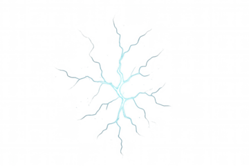 Blue lightning bolt electric discharge creating crack effect on transparent background, symbolizing power and energy