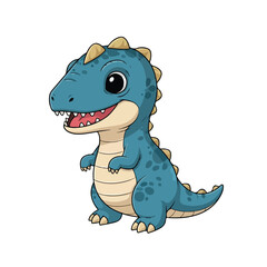Cute blue dinosaur smiling cheerfully while standing on a white surface, showcasing its playful nature and friendly demeanor, creating a whimsical and joyful scene.