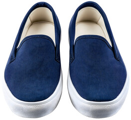 pair of blue slip on shoes isolated background.