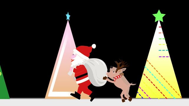 リスマスにプレゼントを運ぶサンタクロースやトナカイ。
