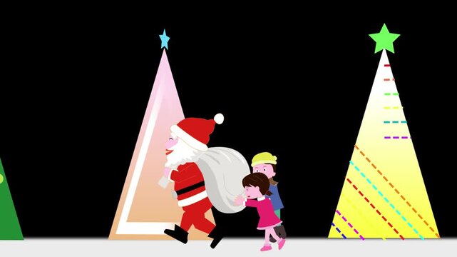 リスマスにプレゼントを運ぶサンタクロースやトナカイ。