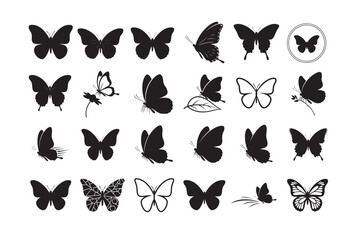 “24 Butterfly Silhouette Vector Bundle. Black Insect Clipart