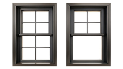 Two black window isolated on transparent background, one open and one closed © mdabu