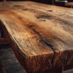 Rustic Wooden Table with Detailed Grain Patterns and Warm Tones