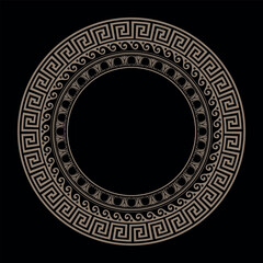 Greek round frame on black background. Patterns of Greece and ancient Rome. Greek pattern. Greek meander. Circle european border. Round antique border from Greek. Vector illustration for your design