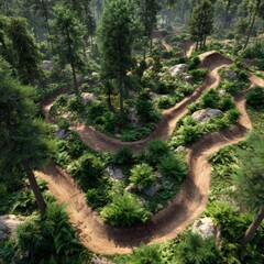 Serene Mountain Biking Trails Through Lush Green Forest Landscape