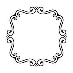 a black and white drawing of a frame with a scroll