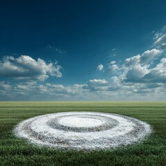 Serene Green Field with Circles Under Bright Blue Sky