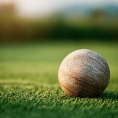 Smooth Round Stone on Vibrant Green Grass with Soft Blurry Background