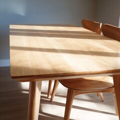 Sunlit Wooden Table and Chair in Minimalist Interior Space