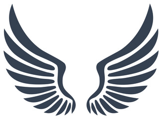 Obraz premium Elegant pair of stylized angel or bird wings graphic icon vector silhouette for a logo or emblem