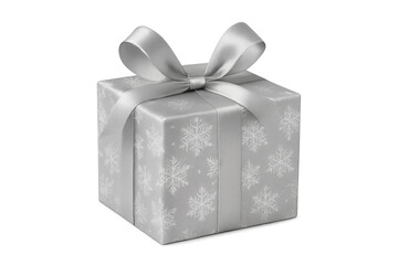Obraz premium Silver present box with snowflake pattern and ribbon