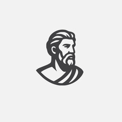 Minimalist icon of an ancient Greek philosopher or god, a stoic bust representing wisdom, history, and classical antiquity