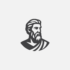 Minimalist icon of an ancient Greek philosopher or god, a stoic bust representing wisdom, history, and classical antiquity
