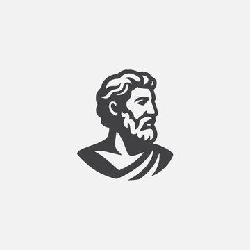 Minimalist icon of an ancient Greek philosopher or god, a stoic bust representing wisdom, history, and classical antiquity