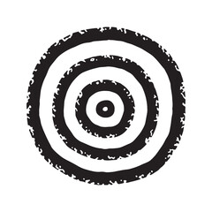 Ancient spiral symbol, hand-drawn petroglyph icon. Black ink tribal swirl graphic, isolated ethnic spiritual sign on white background.
