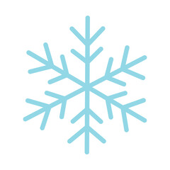 Fototapeta premium Simple light blue snowflake symbol in soft flat style on white background.
