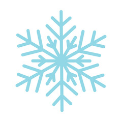 Fototapeta premium Simple light blue snowflake symbol in soft flat style on white background.