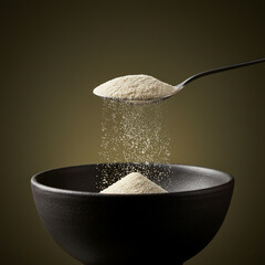 Flour in Spoon with Black Bowl, HD Cinematic Photography in Studio
