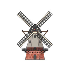Isolated windmill illustration with four sails against a white background.