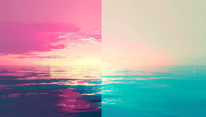 Vibrant sunset reflection on the water divided by light