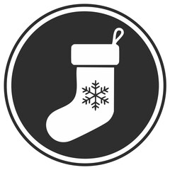 Black and white Christmas stocking icon with snowflake winter holiday graphic