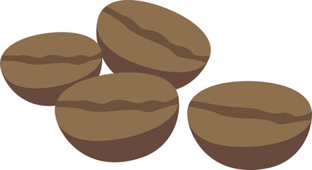 A close-up, stylized illustration of four brown coffee beans, showcasing their distinct shape and texture, perfect for culinary and beverage themes