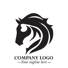 Fototapeta premium Elegant Head of Horse Logo in Black on White Background with Minimalist and Powerful Design