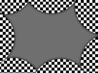 Abstract checkered background with gray blank center for text or comic design. Modern geometric pattern with curved edges perfect for banner, poster, or digital art layout.