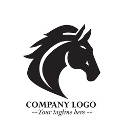 Elegant Head of Horse Logo in Black on White Background with Minimalist and Powerful Design