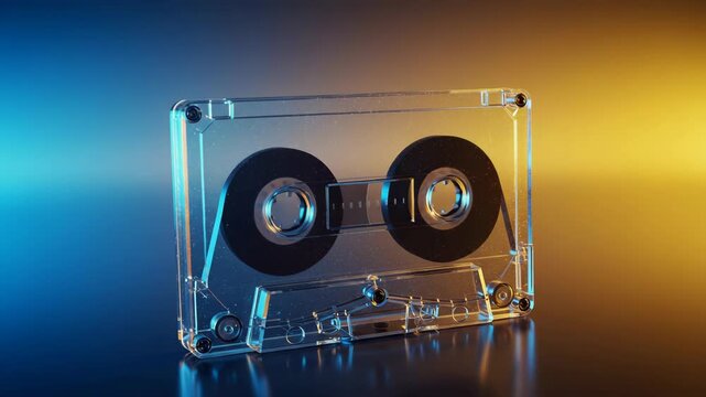 Transparent audio cassette tape, retro music, nostalgia, vintage