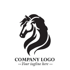 Elegant Head of Horse Logo in Black on White Background with Minimalist and Powerful Design
