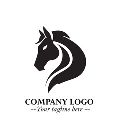 Elegant Head of Horse Logo in Black on White Background with Minimalist and Powerful Design