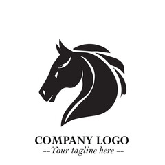 Elegant Head of Horse Logo in Black on White Background with Minimalist and Powerful Design