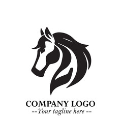 Elegant Head of Horse Logo in Black on White Background with Minimalist and Powerful Design