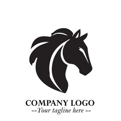 Elegant Head of Horse Logo in Black on White Background with Minimalist and Powerful Design