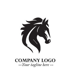 Elegant Head of Horse Logo in Black on White Background with Minimalist and Powerful Design