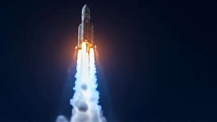 Dynamic view of a modern space rocket ascending into the vast expanse, symbolizing innovation, progress, and the relentless pursuit of cosmic exploration