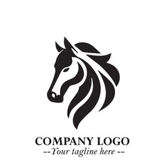 Elegant Head of Horse Logo in Black on White Background with Minimalist and Powerful Design