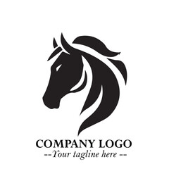 Elegant Head of Horse Logo in Black on White Background with Minimalist and Powerful Design