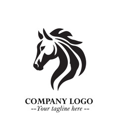 Elegant Head of Horse Logo in Black on White Background with Minimalist and Powerful Design