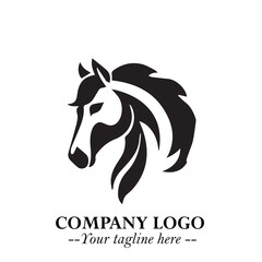 Elegant Head of Horse Logo in Black on White Background with Minimalist and Powerful Design