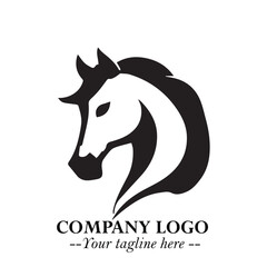 Elegant Head of Horse Logo in Black on White Background with Minimalist and Powerful Design