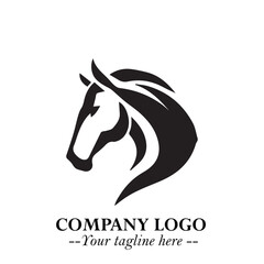 Elegant Head of Horse Logo in Black on White Background with Minimalist and Powerful Design