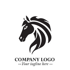 Elegant Head of Horse Logo in Black on White Background with Minimalist and Powerful Design