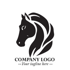 Elegant Head of Horse Logo in Black on White Background with Minimalist and Powerful Design