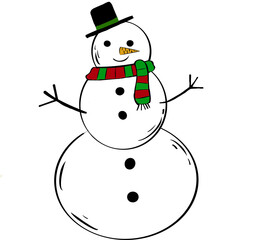 Minimal cute snowman with clean curved lines, pastel blue scarf and soft shadow details, gentle modern cozy vibe, for decorating Christmas and New Year greeting cards.