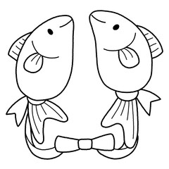 モノクロのかわいいうお座のイラスト